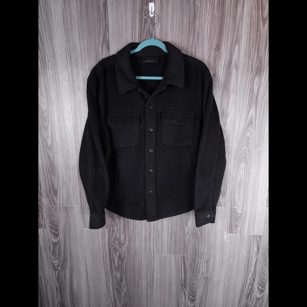 No Boundaries Mens Oversized Fit Sherpa Fleece Shirt Jacket Black Small‎ S 34-36